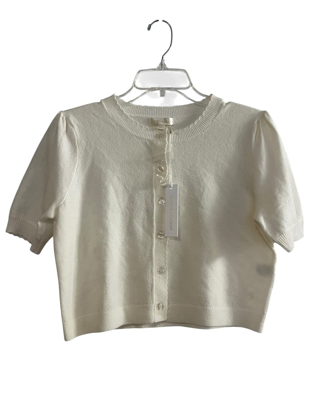 Anthropology Moon & Madison Ivory Short Sleeve Cropped Cardigan